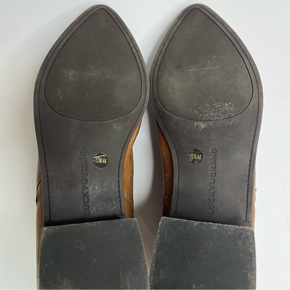 Lucky Brand Brown Leather Side Zip Ankle Boots Size 12 - Picture 13 of 13